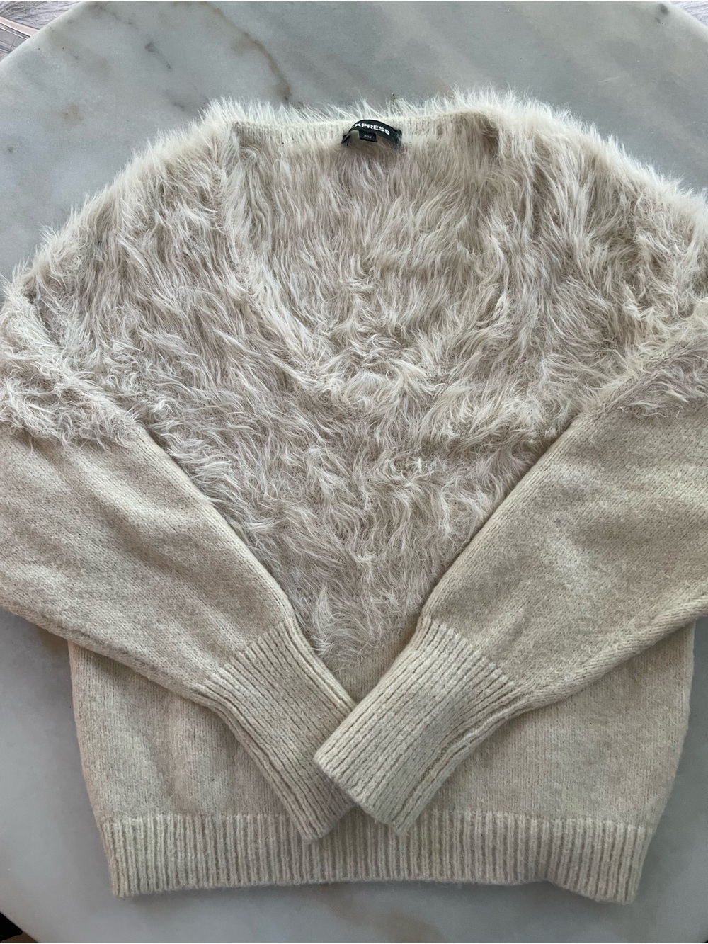 Express Cream Faux-Fur Front Sweater size M
